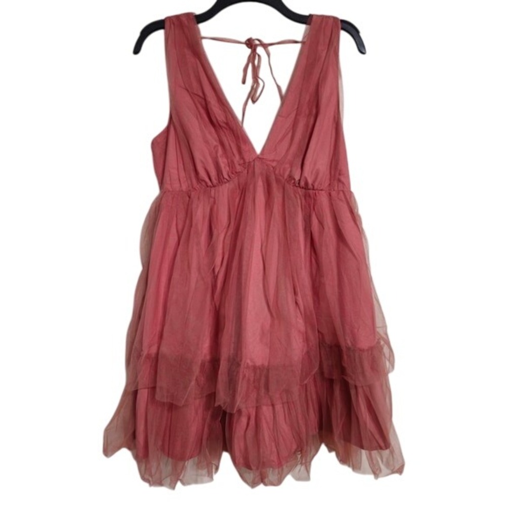 Le Lis Babydoll Dress Rose Tulle Ruffle Mini Party Cocktail Size M NWT
